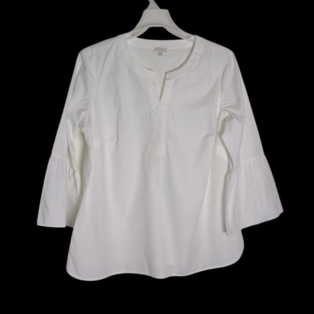 Talbots Women's Shirt Peasant Bell Sleeve White Cottagecore Boho Plus Size 1X